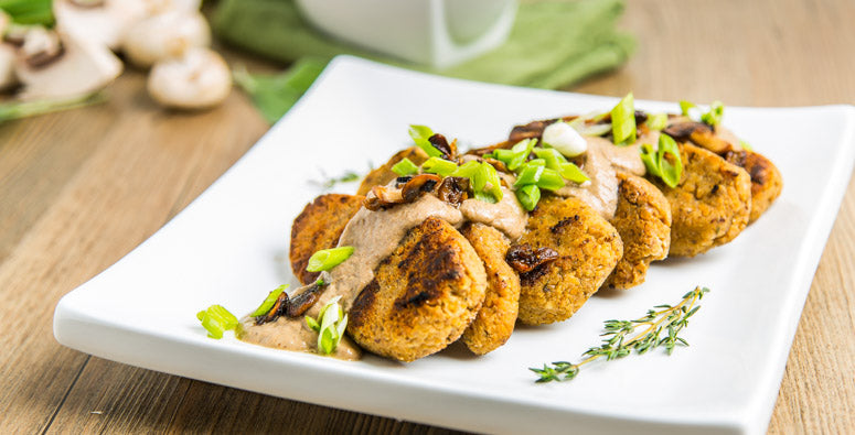Vegan Gluten-Free Chickpea Nuggets with Mushroom Gravy