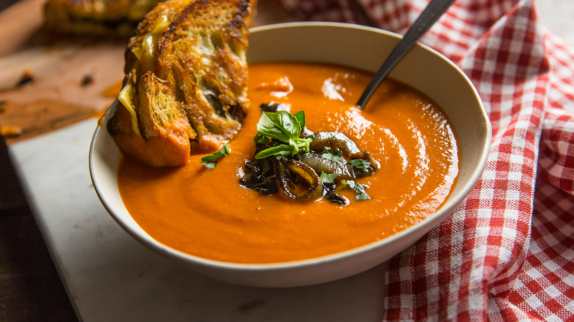 Creamy Tomato Soup with Grilled Cheese