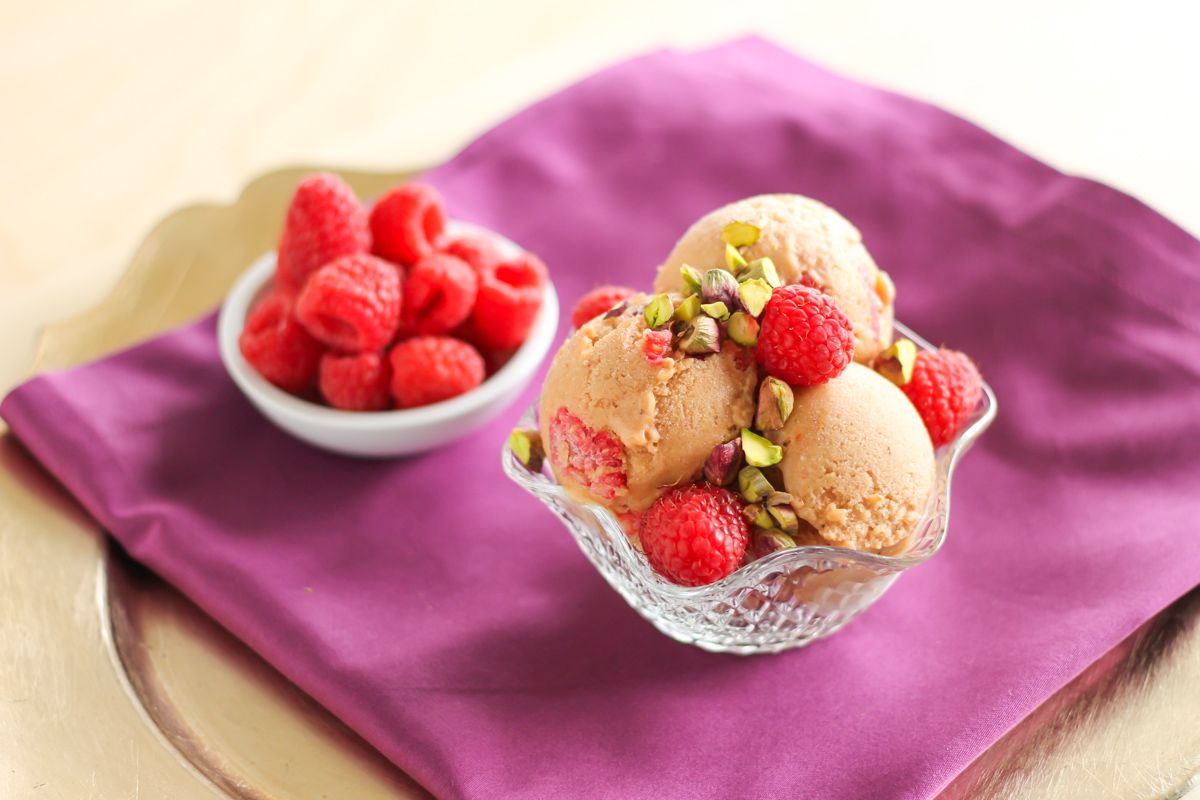 Raspberry Pistachio Vegan Ice Cream