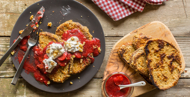 Vegan French Toast with Strawberry Rhubarb Compote