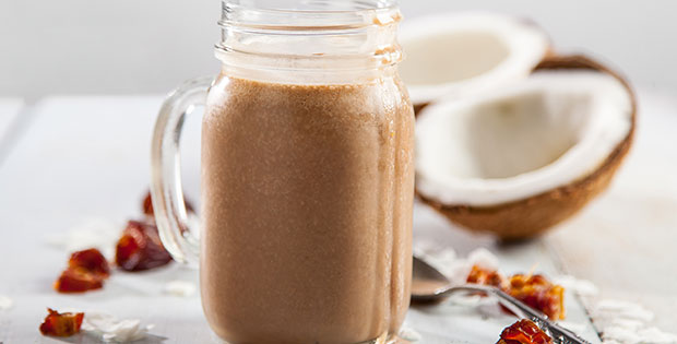 chocolate caramel coconut smoothie jar